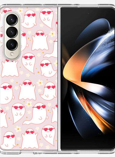 Samsung Galaxy Z Fold 4 Floating Heart Glasses Love Ghosts Vaneltines Day Cutie Daisy Double Layer Phone Case Cover