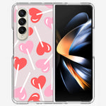 Samsung Galaxy Z Fold 4 Heart Suckers Lollipop Valentines Day Candy Lovers Double Layer Phone Case Cover