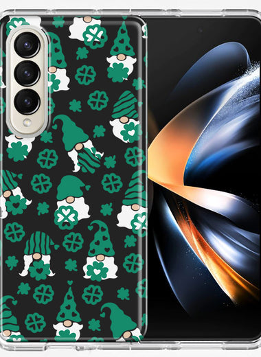 Samsung Galaxy Z Fold 4 Lucky Green St Patricks Day Cute Gnomes Shamrock Polkadots Double Layer Phone Case Cover