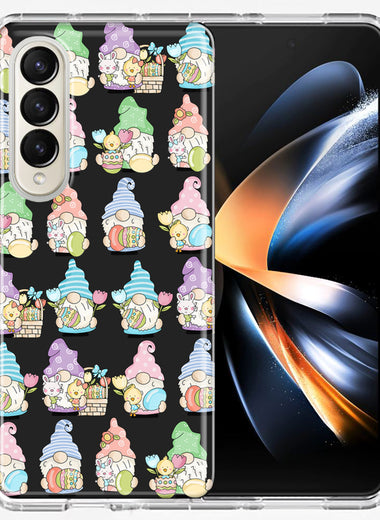 Samsung Galaxy Z Fold 4 Pastel Easter Cute Gnomes Spring Flowers Eggs Holiday Seasonal Double Layer Phone Case Cover