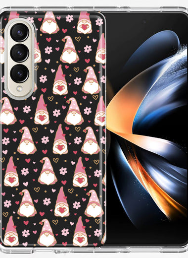 Samsung Galaxy Z Fold 4 Pink Blush Valentines Day Flower Hearts Gnome Characters Cute Double Layer Phone Case Cover