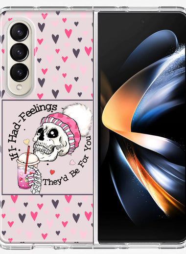 Samsung Galaxy Z Fold 4 Pink Dead Valentine Skull Frap Hearts If I had Feelings They'd Be For You Love Double Layer Phone Case Cover