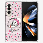 Samsung Galaxy Z Fold 4 Pink Dead Valentine Skull Frap Hearts If I had Feelings They'd Be For You Love Double Layer Phone Case Cover
