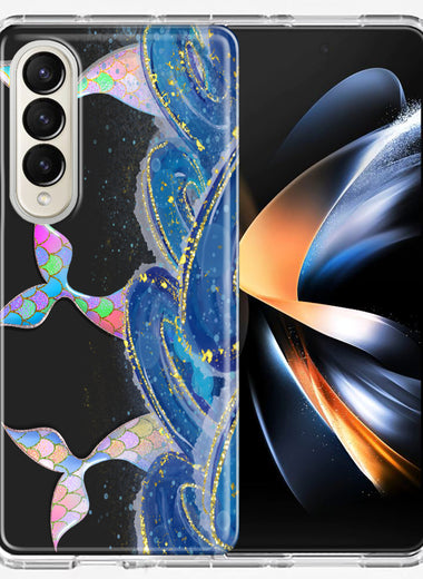 Samsung Galaxy Z Fold 4 Rainbow Mermaid Tails Scales Ocean Waves Beach Girls Summer Double Layer Phone Case Cover