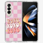 Samsung Galaxy Z Fold 4 Retro Pink Checkered XOXO Vintage 70s Style Hippie Valentine Love Double Layer Phone Case Cover