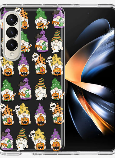 Samsung Galaxy Z Fold 4 Spooky Halloween Gnomes Cute Characters Holiday Seasonal Pumpkins Candy Ghosts Double Layer Phone Case Cover