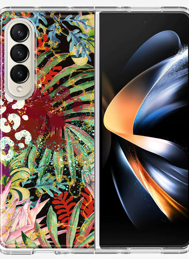 Samsung Galaxy Z Fold 4 Leopard Tropical Flowers Vacation Dreams Hibiscus Floral Hybrid Protective Phone Case Cover