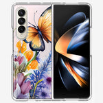 Samsung Galaxy Z Fold 4 Spring Summer Flowers Butterfly Purple Blue Lilac Floral Hybrid Protective Phone Case Cover