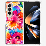 Samsung Galaxy Z Fold 4 Watercolor Paint Summer Rainbow Flowers Bouquet Bloom Floral Hybrid Protective Phone Case Cover