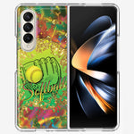 Samsung Galaxy Z Fold 4 Love Softball Girls Glove Green Tie Dye Swirl Paint Hybrid Protective Phone Case Cover