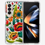 Samsung Galaxy Z Fold 4 Colorful Red Orange Folk Style Floral Vibrant Spring Flowers Hybrid Protective Phone Case Cover