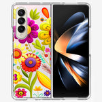 Samsung Galaxy Z Fold 4 Colorful Yellow Pink Folk Style Floral Vibrant Spring Flowers Hybrid Protective Phone Case Cover