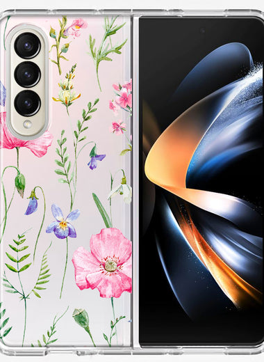 Samsung Galaxy Z Fold 4 Spring Pastel Wild Flowers Summer Classy Elegant Beautiful Hybrid Protective Phone Case Cover