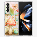 Samsung Galaxy Z Fold 4 Fairytale Watercolor Mushrooms Pastel Spring Flowers Floral Hybrid Protective Phone Case Cover