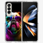 Samsung Galaxy Z Fold 4 Neon Rainbow Glow Bulldog Hybrid Protective Phone Case Cover