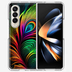 Samsung Galaxy Z Fold 4 Neon Rainbow Glow Peacock Feather Hybrid Protective Phone Case Cover