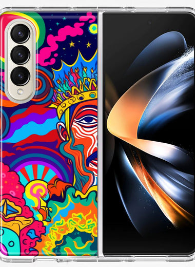 Samsung Galaxy Z Fold 4 Neon Rainbow Psychedelic Indie Hippie Indie King Hybrid Protective Phone Case Cover