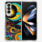 Samsung Galaxy Z Fold 4 Neon Rainbow Psychedelic Indie Hippie Indie Moon Hybrid Protective Phone Case Cover