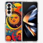 Samsung Galaxy Z Fold 4 Neon Rainbow Psychedelic Indie Hippie Sun Moon Hybrid Protective Phone Case Cover