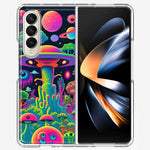 Samsung Galaxy Z Fold 4 Neon Rainbow Psychedelic UFO Alien Planet Hybrid Protective Phone Case Cover