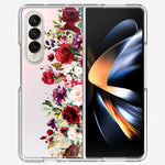 Samsung Galaxy Z Fold 4 Red Summer Watercolor Floral Bouquets Ruby Flowers Hybrid Protective Phone Case Cover