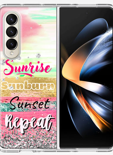 Samsung Galaxy Z Fold 4 Summer Brush Strokes Sunrise Sunburn Sunset Repeat Hybrid Protective Phone Case Cover