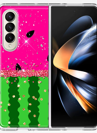 Samsung Galaxy Z Fold 4 Summer Watermelon Sugar Vacation Tropical Fruit Pink Green Hybrid Protective Phone Case Cover