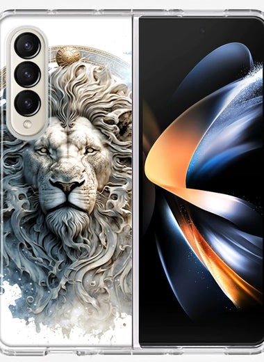 Samsung Galaxy Z Fold 4 Abstract Lion Sculpture Hybrid Protective Phone Case Cover