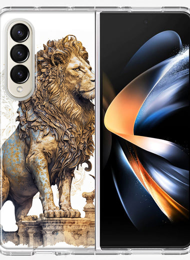 Samsung Galaxy Z Fold 4 Ancient Lion Sculpture Hybrid Protective Phone Case Cover