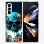 Samsung Galaxy Z Fold 4 Blue Apocalypse Cyberpunk Skull Feather Double Layer Phone Case Cover