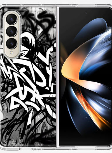 Samsung Galaxy Z Fold 4 Black White Urban Graffiti Hybrid Protective Phone Case Cover