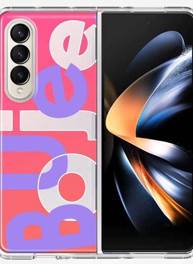 Samsung Galaxy Z Fold 4 Pink Purple Clear Funny Text Quote Boujee Hybrid Protective Phone Case Cover