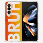 Samsung Galaxy Z Fold 4 Orange Red Clear Funny Text Quote Bruh Hybrid Protective Phone Case Cover