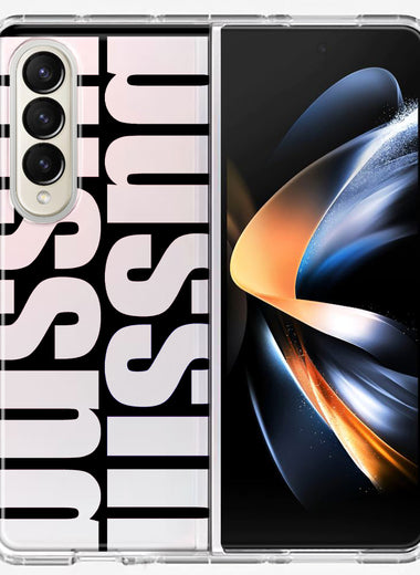 Samsung Galaxy Z Fold 4 Black Clear Funny Text Quote Bussin Hybrid Protective Phone Case Cover