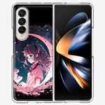 Samsung Galaxy Z Fold 4 Kawaii Manga Pink Cherry Blossom Dreaming Moon Girl Hybrid Protective Phone Case Cover