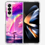 Samsung Galaxy Z Fold 4 Kawaii Manga Pink Cherry Blossom Japanese Rainbow Girl Hybrid Protective Phone Case Cover