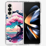 Samsung Galaxy Z Fold 4 Kawaii Manga Pink Cherry Blossom Japanese Sky Floral Ocean Hybrid Protective Phone Case Cover