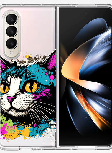 Samsung Galaxy Z Fold 4 Cool Cat Oil Paint Pop Art Hybrid Protective Phone Case Cover