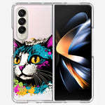 Samsung Galaxy Z Fold 4 Cool Cat Oil Paint Pop Art Hybrid Protective Phone Case Cover