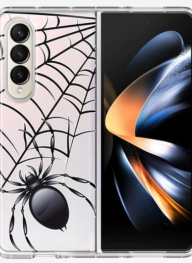 Samsung Galaxy Z Fold 4 Creepy Black Spider Web Halloween Horror Spooky Hybrid Protective Phone Case Cover