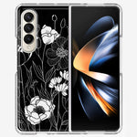 Samsung Galaxy Z Fold 4 Line Drawing Art White Floral Flowers Hybrid Protective Phone Case Cover