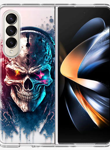 Samsung Galaxy Z Fold 4 Cyberpunk Machine Headphones Skull Double Layer Phone Case Cover
