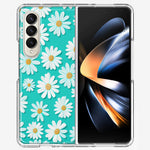 Samsung Galaxy Z Fold 4 Turquoise Teal White Daisies Cute Daisy Polka Dots Double Layer Phone Case Cover