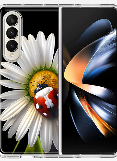 Samsung Galaxy Z Fold 4 Cute White Daisy Red Ladybug Double Layer Phone Case Cover