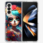 Samsung Galaxy Z Fold 4 Halloween Spooky Colorful Day of the Dead Skull Girl Hybrid Protective Phone Case Cover