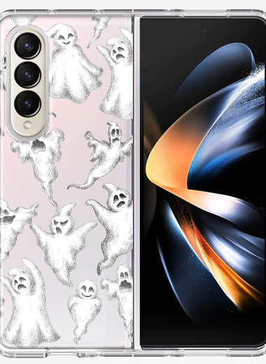Samsung Galaxy Z Fold 4 Cute Halloween Spooky Floating Ghosts Horror Scary Hybrid Protective Phone Case Cover