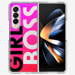 Samsung Galaxy Z Fold 4 Pink Clear Funny Text Quote Girl Boss Hybrid Protective Phone Case Cover