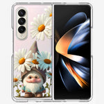 Samsung Galaxy Z Fold 4 Cute Gnome White Daisy Flowers Floral Hybrid Protective Phone Case Cover