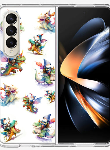 Samsung Galaxy Z Fold 4 Cute Fairy Cartoon Gnomes Dragons Monsters Hybrid Protective Phone Case Cover
