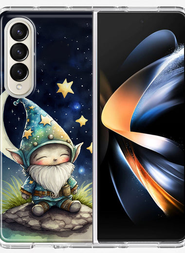 Samsung Galaxy Z Fold 4 Stars Moon Starry Night Space Gnome Hybrid Protective Phone Case Cover